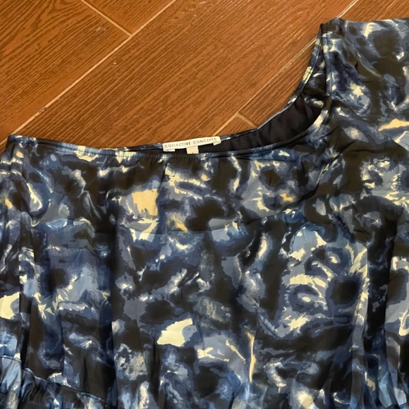 Collective Concepts Blue Floral One Shoulder top Size LG tie waist short sleeve - Picture 7 of 15